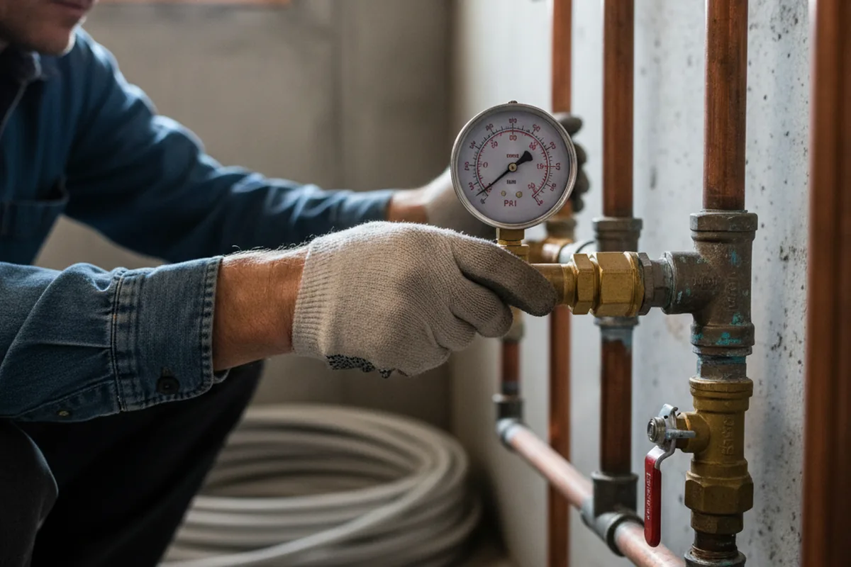 Pressure testing a repaired line during Water Line Repair in Planada
